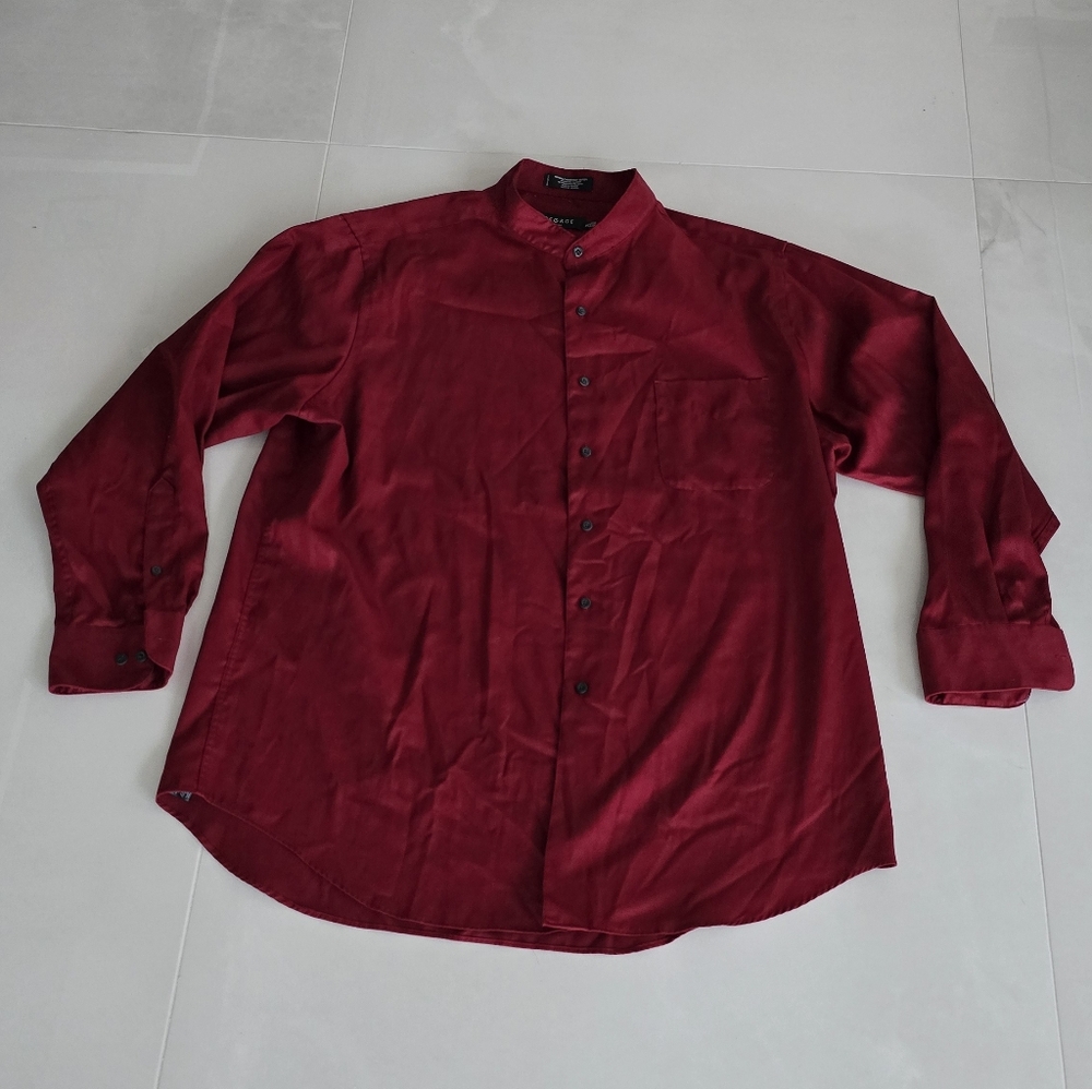 George Deep Red Sateen Long-Sleeved Shirt - XL